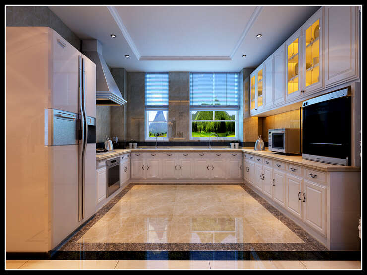 厨房白色柜体也让整体的风格得以延续