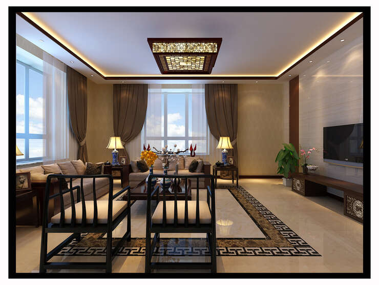 瓷砖的穿边替代了布衣的地毯，使客厅地面材质更加统一和谐。