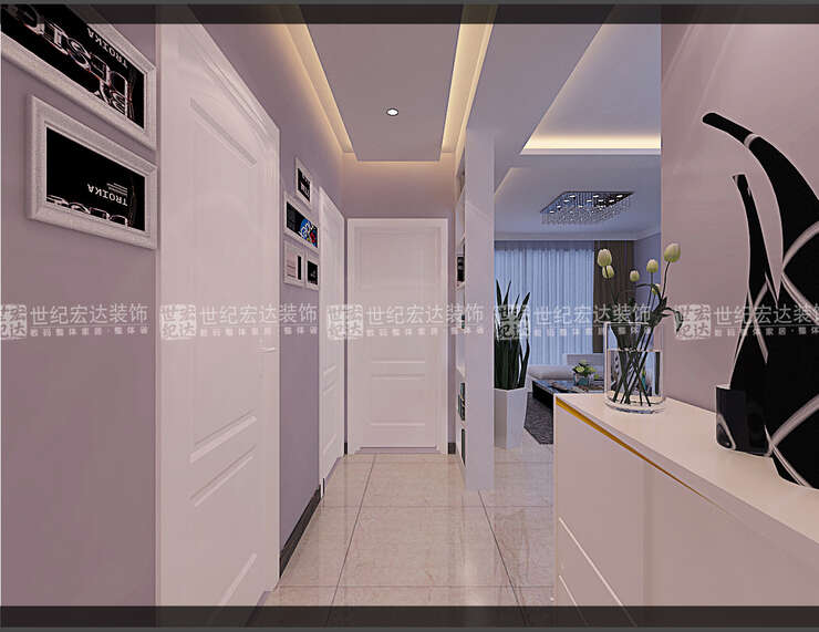 墙面的颜色选用了浪漫的淡紫色，与白色的门搭配起来既干净又温馨（