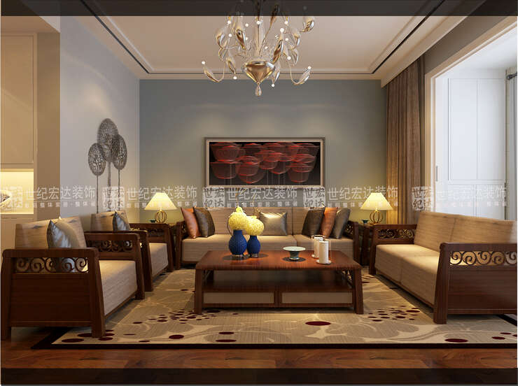 简单的背景墙让精致的装饰画成为客厅的焦点。