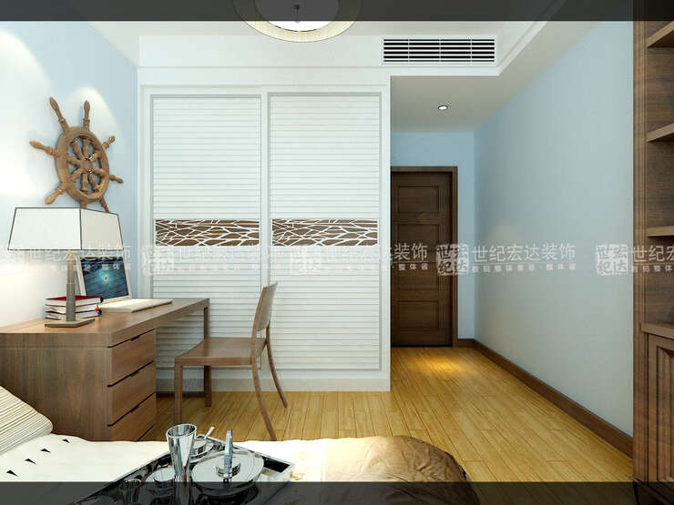 次卧室主要作为客房，利用空间就好，我们将墙面刷成了淡淡的蓝色，清新自然