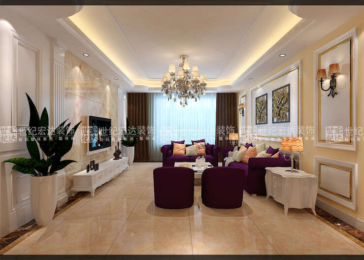 客厅影视墙的造型和沙发背景墙的造型都是采用对称的设计手法，使得整个空间更加的大气，也彰显了业主对于生活的高追求。
