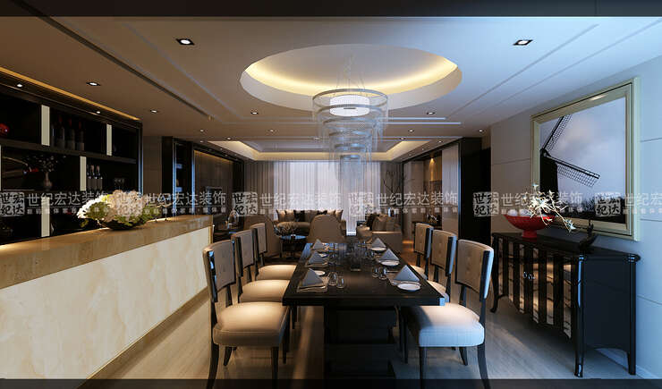 餐厅与客厅位置相对对望，整个空间比较大气，饱满不单调。