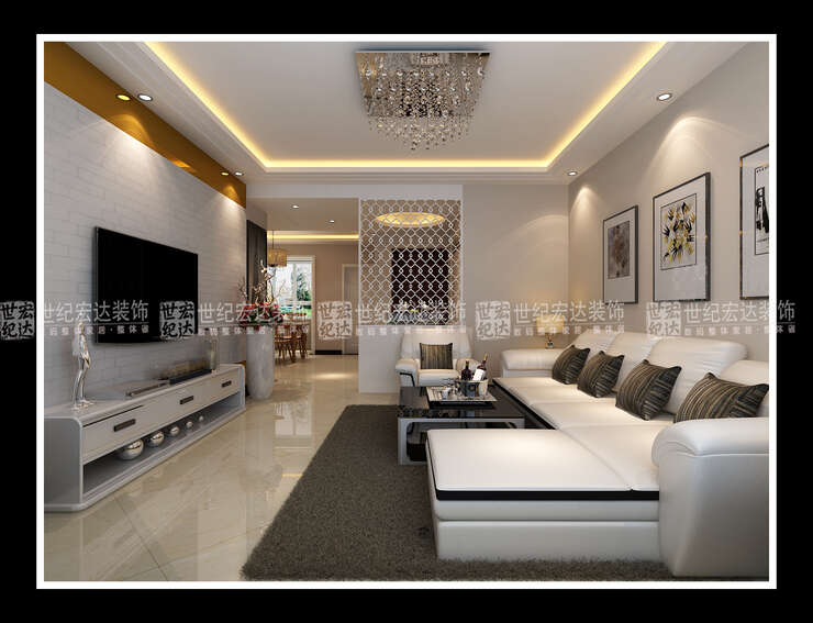 客厅的整体角度能看出整个家的主色调，米色的地面，灰白色的沙发，配上浅米色的墙面，时尚感顿时增加了不少