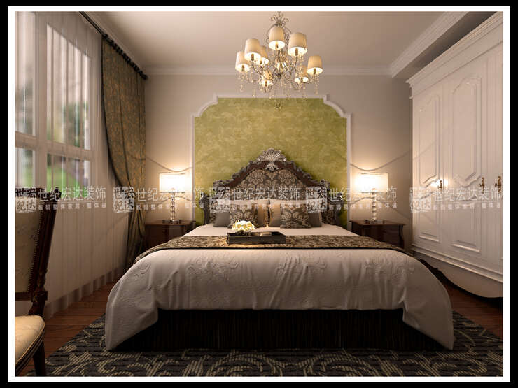 主卧室做了简单的床头背景，淡绿色的墙纸也是迎合了业主干净爽快的性格。