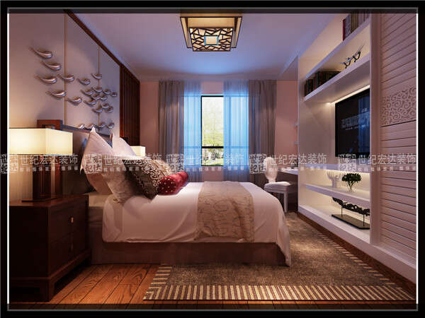 卧室采用简约软包与花格相称，空间感十足。