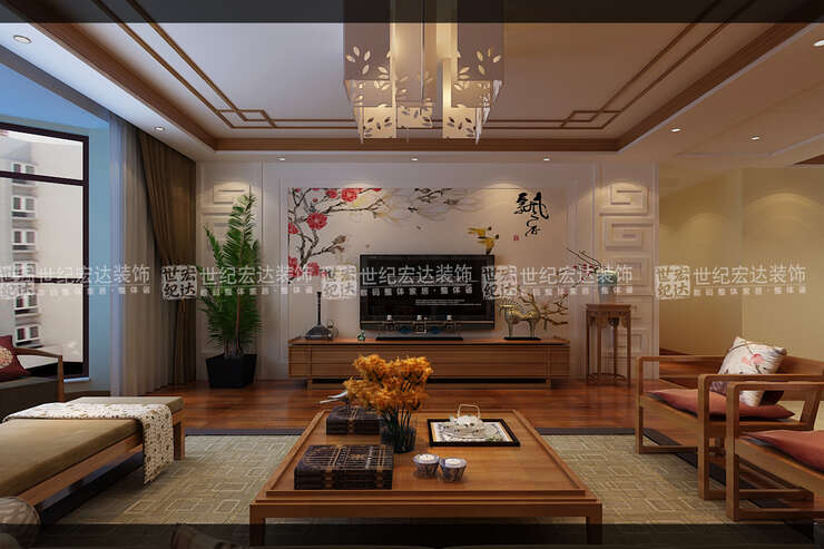木质的顶角线搭配整个客厅的效果整个空间是整个空间更协调