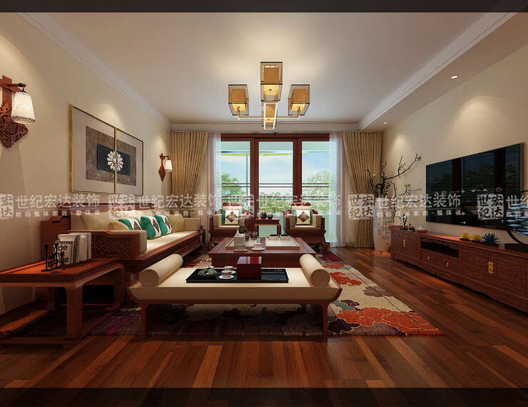 客厅木地板的色调使得空间更加亲近自然。