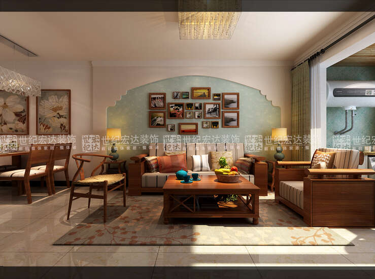 沙发墙面造型与家具的呼应，表达出另一种美式的设计理念。