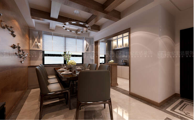 厨房采用开放式设计，使整个空间开敞明亮，采用矮柜设计，港式风味的私人空间极有品味