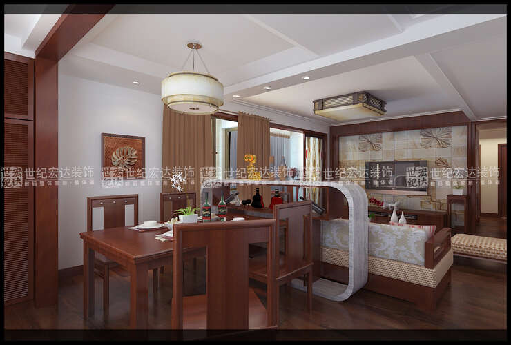 客餐厅的设计重点是现代的元素占据主导比例，努力营造出一个开放的空间形态