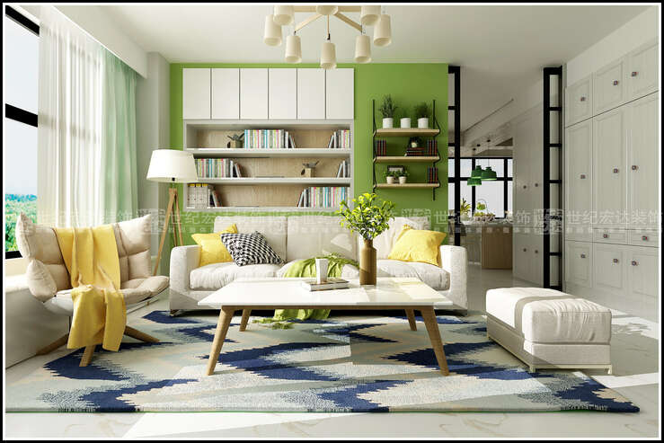整体色调白色为主，使空间显的十分干净整洁，沙发背景墙书架和书柜的制作，使这个空间增加了许多学习的气氛同时也节省了空间。