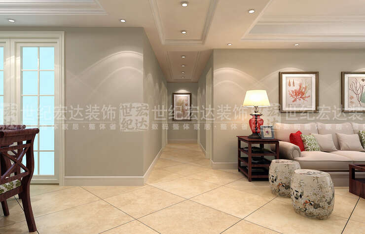 走廊干净大方，灯具的点缀亦是美式的典型代表，处处显示着设计师缜密的心思。