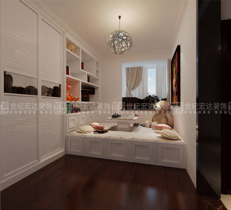 此卧室为大女儿的居室，实用的榻榻米的整体设计，满足实用及美观