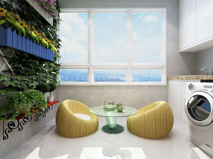 04阳台设计成了一个休闲区域，可以在闲暇时光喝喝茶，晒晒太阳，是不是很惬意。