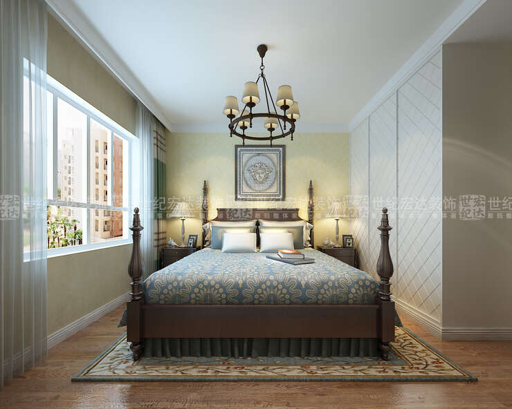 卧室设计较简洁，暖色墙漆，色彩清新。