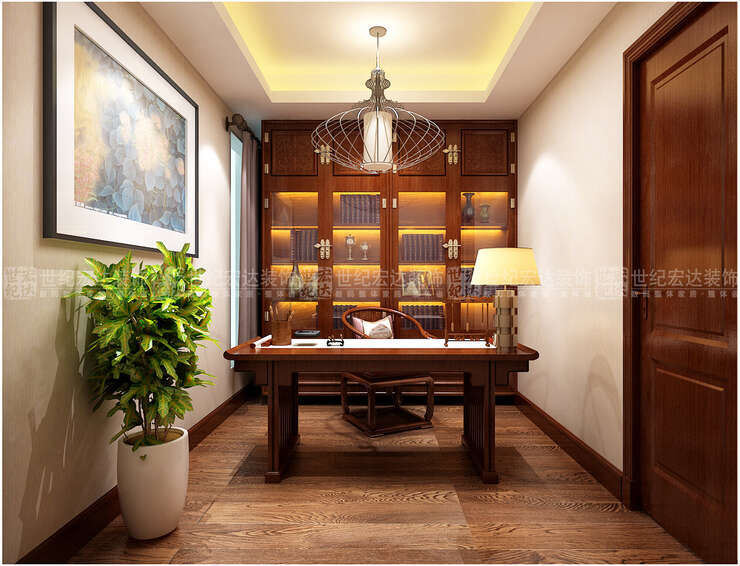 书房作为男主人的独立空间设计的相对于中式化一些，有浓郁的中式传统味道。