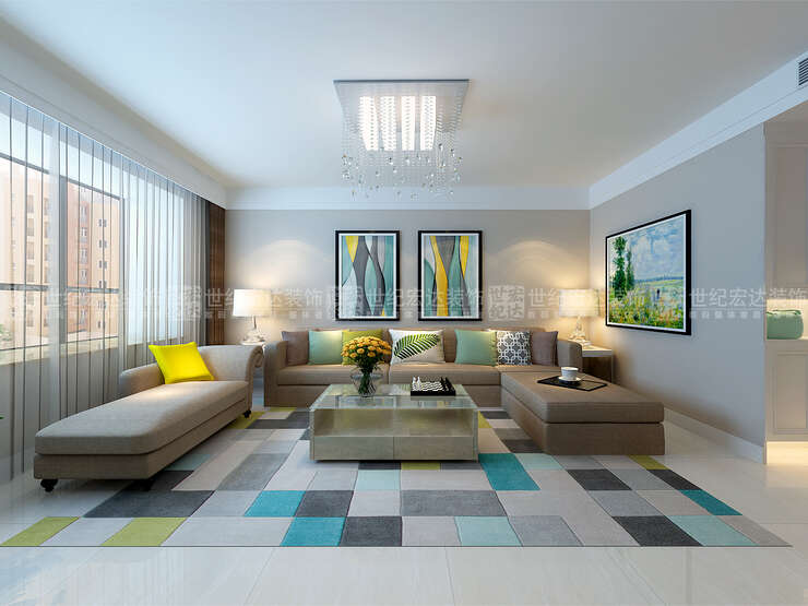 客户十分喜爱原木的家具，于是设计了沙发与护墙板色调相结合的感觉，让整体更加统一，让统一更加和谐。
