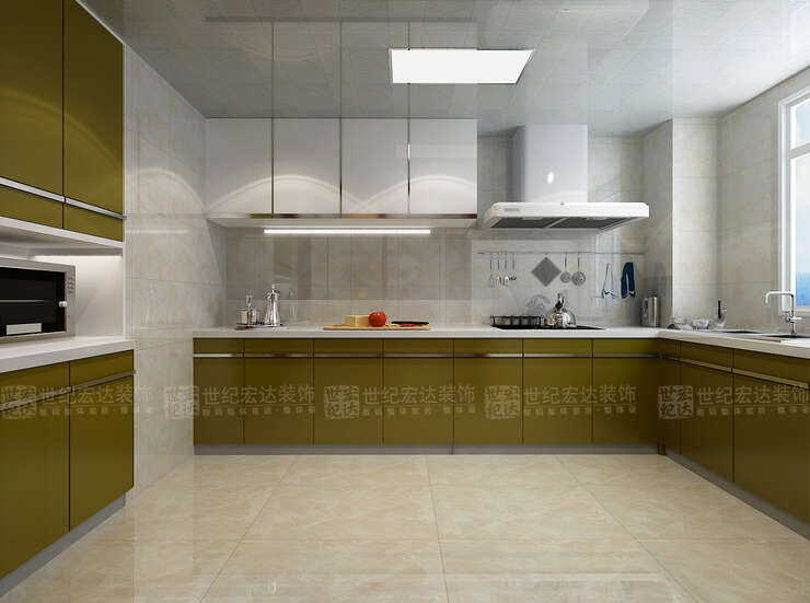 厨房地柜吊柜的设计增加了储物空间，功能区的合理划分使其更方便。