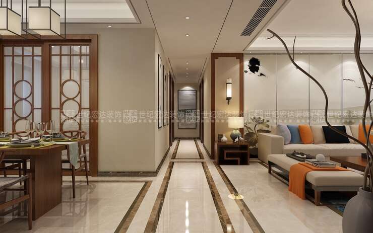 走廊将客餐厅合理的划分，加上吊顶的勾缝，让空间显得有层次